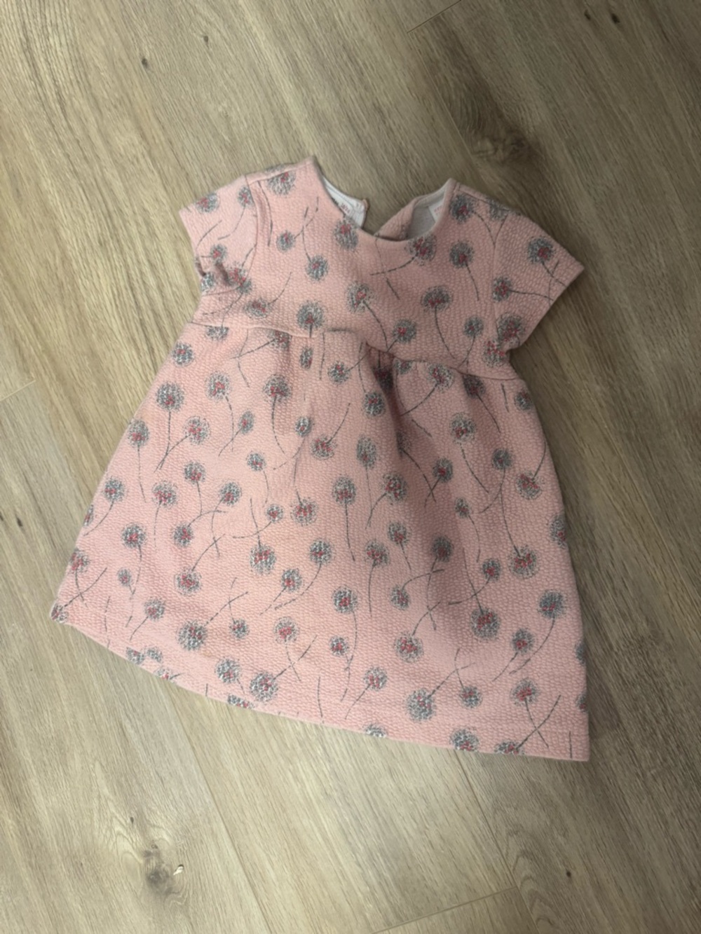 Zara Pink Floral Textured Short-Sleeve Dress